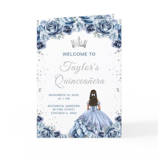 Dusty Blue Princess Floral Quinceañera Program