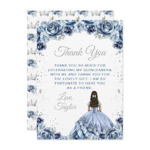 Dusty Blue Princess Floral Quinceañera Thank You Card