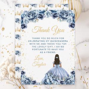 Dusty Blue Princess Floral Quinceañera Thank You Card