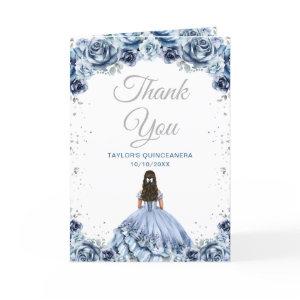 Dusty Blue Princess Floral Quinceañera Thank You Card