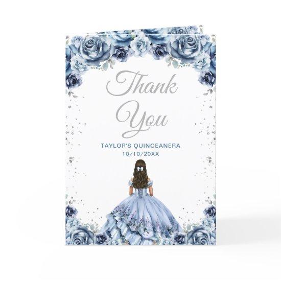 Dusty Blue Princess Floral Quinceañera Thank You Card