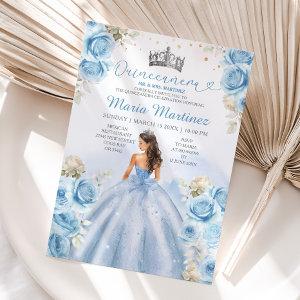 Dusty Blue Princess Floral Silver Quinceañera
