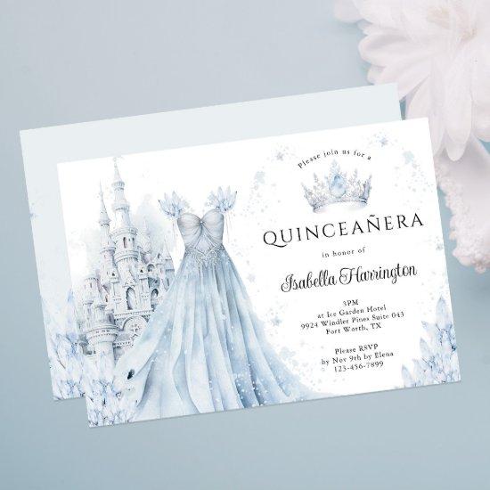 Dusty Blue Princess Winter Quinceanera