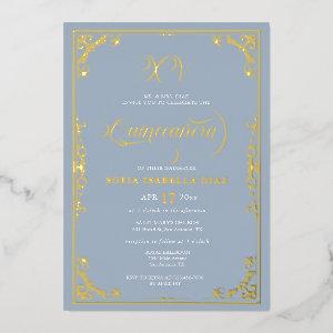 Dusty Blue Quinceañera Gold Foil Foil