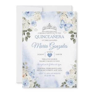 Dusty Blue Quinceañera Silver Crown Butterfly