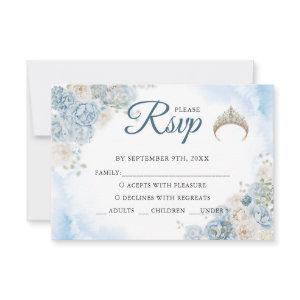 Dusty Blue Rose Flowers Quinceanera Response Card