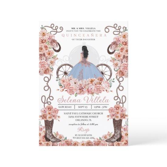 Dusty Blue Rose Gold Western Charro Quinceañera
