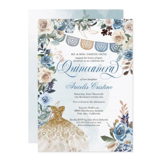 Dusty Blue Rose Papel Picado Country Quinceañera