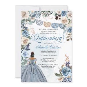 Dusty Blue Rose Rustic Country Quinceañera Invitat