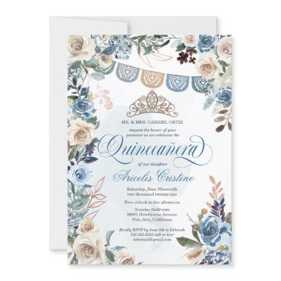 Dusty Blue Rose with Tiara Country Quinceañera