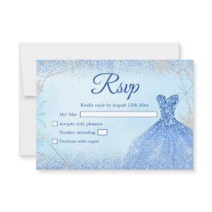 Dusty Blue Silver Christmas Snowflake Quinceañera RSVP Card