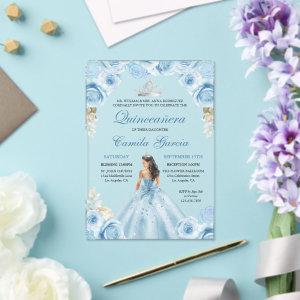 Dusty Blue & Silver Floral Princess Quinceañera Acrylic