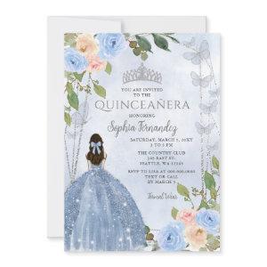 Dusty Blue Silver Floral Princess Quinceañera