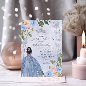 Dusty Blue Silver Floral Princess Quinceañera