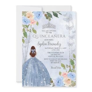 Dusty Blue Silver Floral Princess Quinceañera