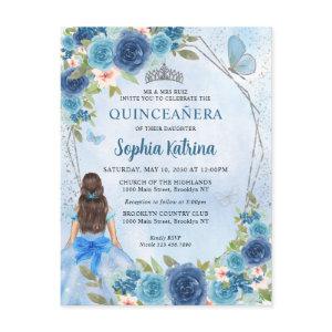 Dusty Blue Silver Glam Floral Princess Quinceañera  Postcard