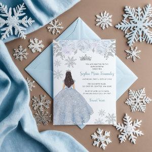 Dusty Blue Silver Glitter Dress Winter Quinceañera