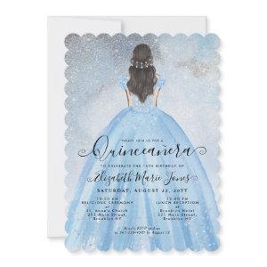 Dusty Blue Silver Glitter Princess Quinceañera