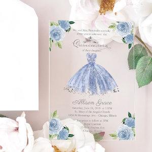 Dusty Blue Silver Princess Dress Quinceañera  Acrylic