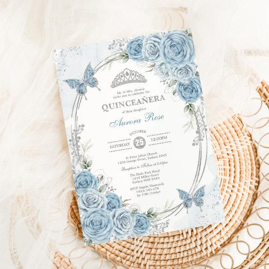Dusty Blue Silver Quinceanera 15th Birthday Party