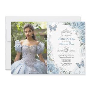 Dusty Blue Silver Quinceañera Butterfly Photo