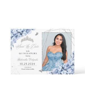 Dusty Blue Silver Quinceañera Save The Date Photo