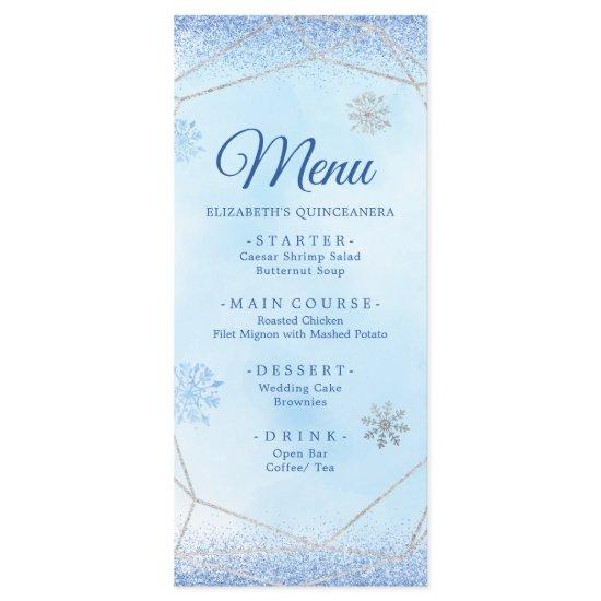 Dusty Blue Silver Snowflake Christmas Mis Xv Años Menu