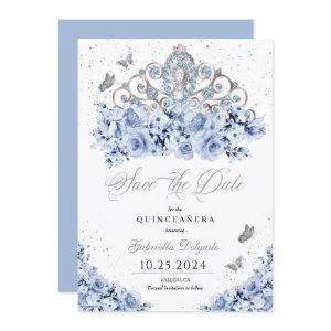 Dusty Blue Silver Tiara Save The Date Quinceañera