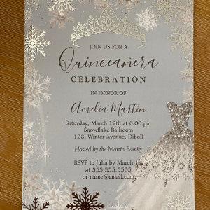 Dusty Blue Silver Winter Snowflake Quinceanera  Foil