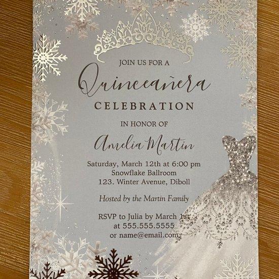 Dusty Blue Silver Winter Snowflake Quinceanera  Foil