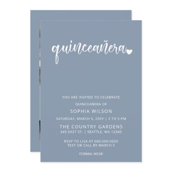 Dusty Blue Simple Script Quinceanera Photo
