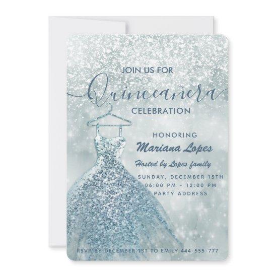 Dusty blue snow winter wonderland Quinceañera Invi