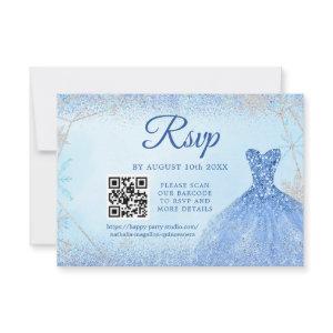 Dusty Blue Snowflake Christmas Quinceañera 15th QR RSVP Card