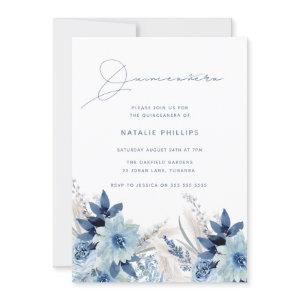 Dusty Blue Watercolor Florals Quinceañera Party