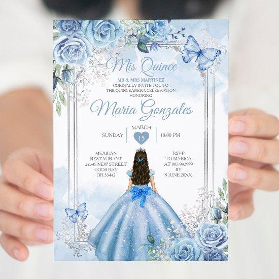 Dusty Blue & White Mis Quince 15 Anos Silver Crown