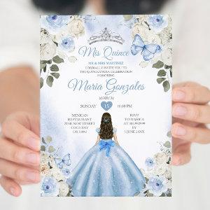 Dusty Blue & White Mis Quince 15 Anos Silver Crown