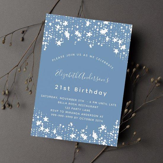 Dusty blue white stars birthday party  postcard