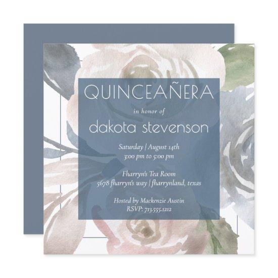 Dusty Floral | Smoky Blue Cream Quinceanera Party