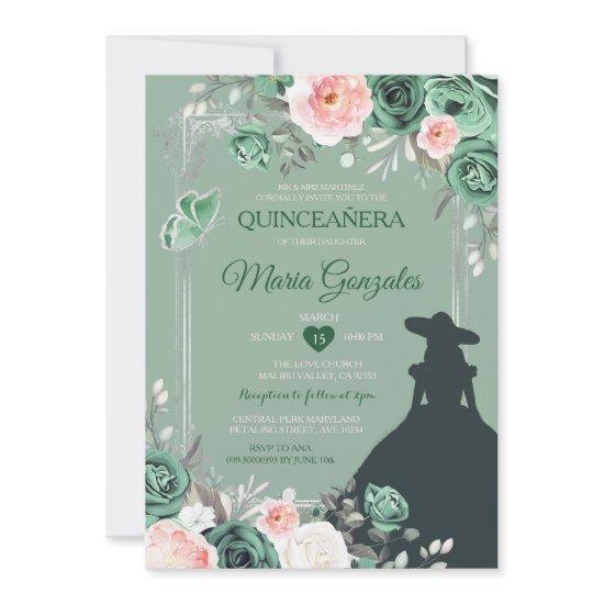 Dusty Green Quinceañera Pink Floral Crown