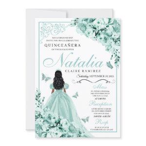 Dusty Green Roses Princess Dress Quinceanera