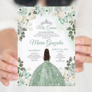 Dusty Green & Silver Mis Quince Floral Quinceañera