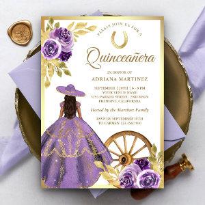 Dusty Lilac Floral Dress Charro Gold Quinceanera