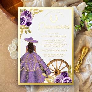 Dusty Lilac Floral Dress Charro Quinceanera Gold Foil