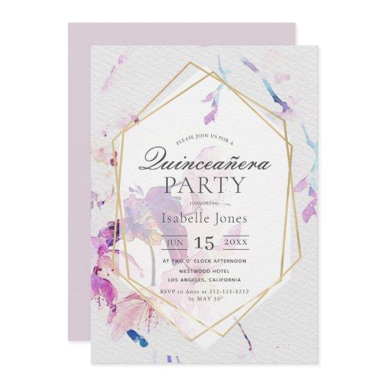 Dusty Lilac Watercolor Floral Quinceañera