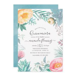 Dusty Pastel Tropical Floral Summer Quinceañera