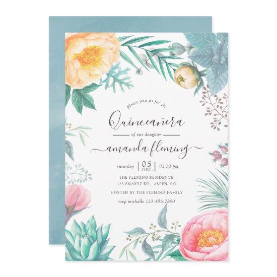 Dusty Pastel Tropical Floral Summer Quinceañera
