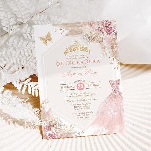 Dusty Pink Boho Floral Quinceañera 15th Birthday