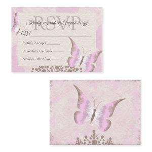 Dusty Pink Butterfly Quinceañera RSVP Card