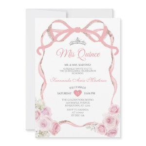 Dusty Pink Floral Bow Ribbon Silver Mis Quince
