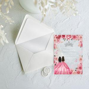 Dusty Pink Floral Butterfly Twin Girl Quinceanera  Acrylic